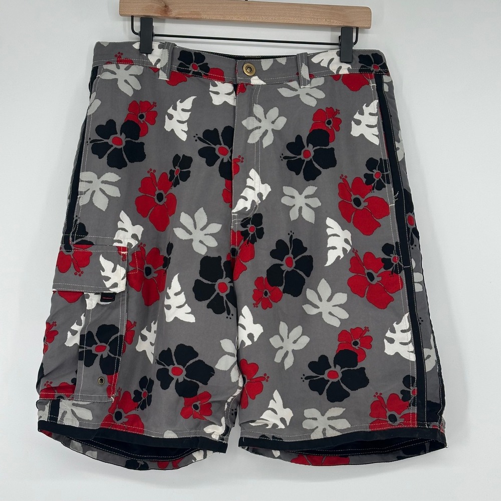 Urban Pipeline Men Gray Floral‎ Cargo Shorts Size 32 M Aloha Beach Summer Casual